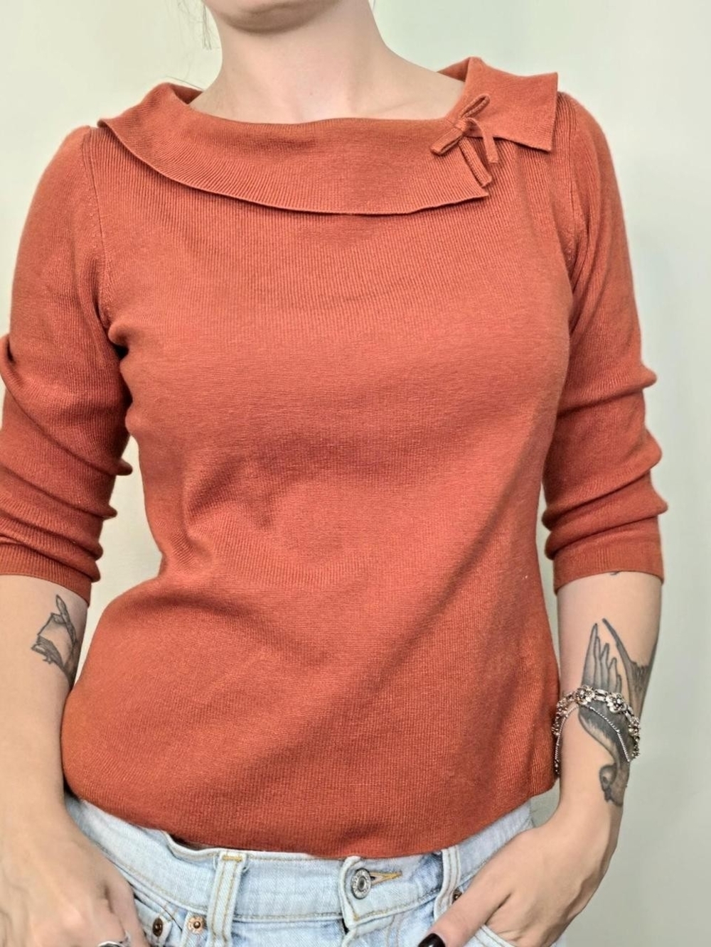 Y2K 2000s Orange Top With Bow Detail Size M - Picture 6 of 7